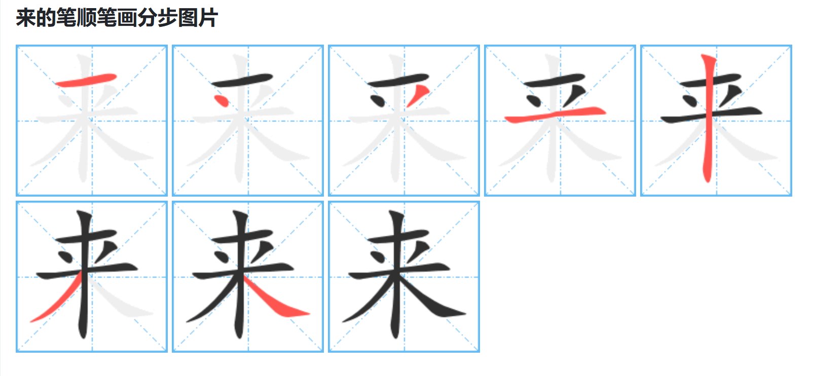 来的笔顺怎么写