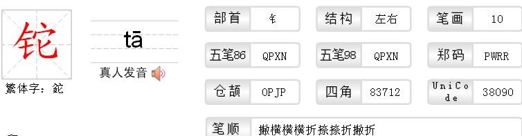 一个金旁一个它字组合成一什么字