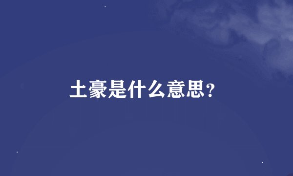 土豪是什么意思？