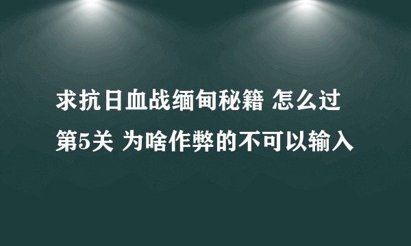 求抗日血战缅甸秘籍 怎么过第5关 为啥作弊的不可以输入