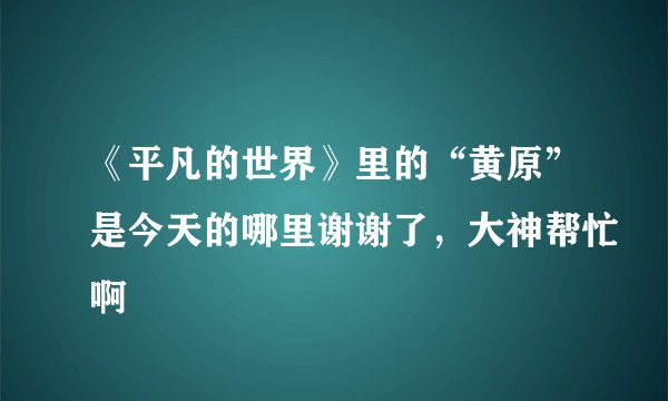 《平凡的世界》里的“黄原”是今天的哪里谢谢了，大神帮忙啊