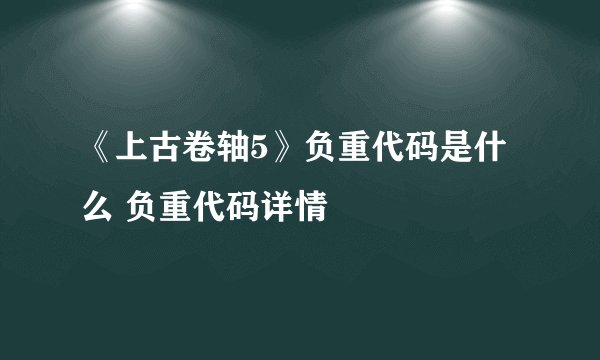 《上古卷轴5》负重代码是什么 负重代码详情