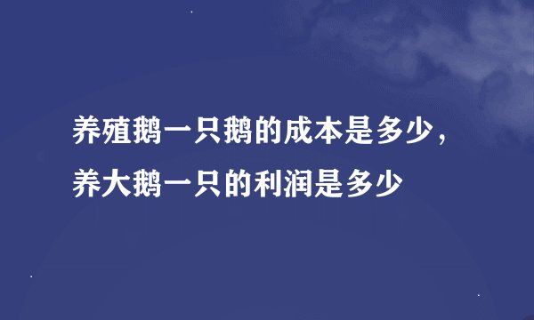养殖鹅一只鹅的成本是多少，养大鹅一只的利润是多少