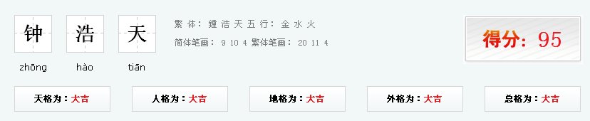 钟浩天名字打分