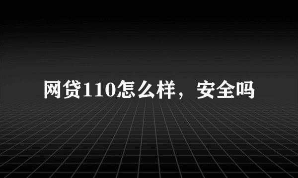 网贷110怎么样，安全吗
