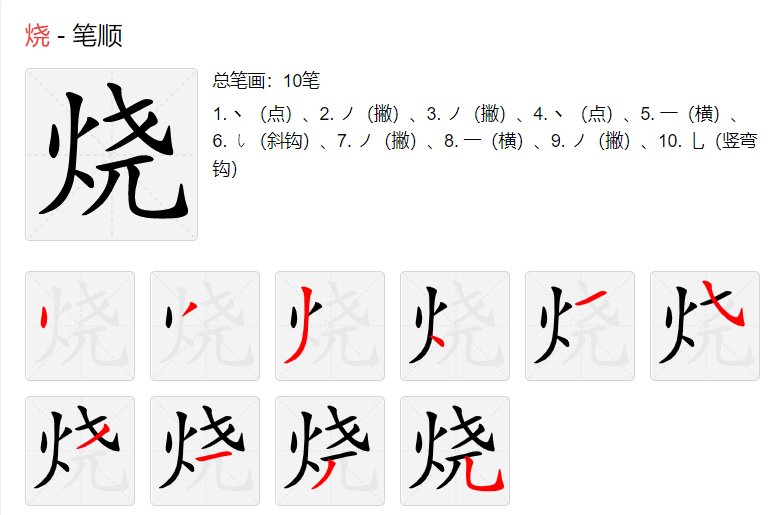 烧字笔画顺序