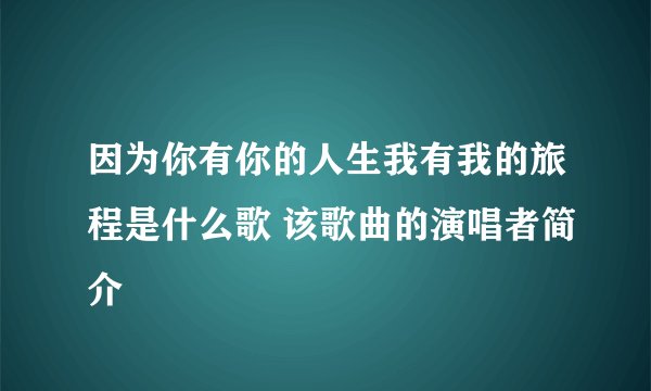 因为你有你的人生我有我的旅程是什么歌 该歌曲的演唱者简介