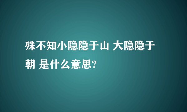 殊不知小隐隐于山 大隐隐于朝 是什么意思?