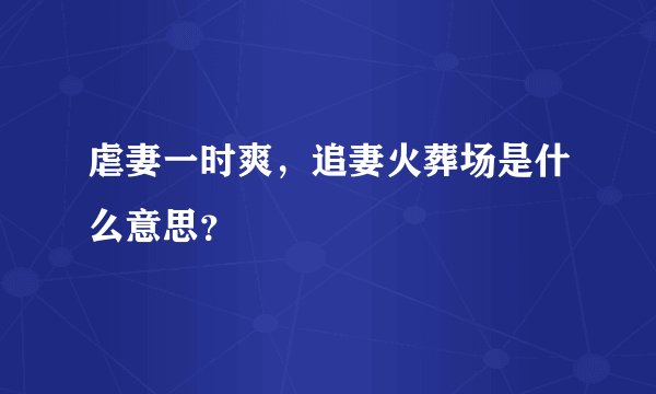 虐妻一时爽，追妻火葬场是什么意思？