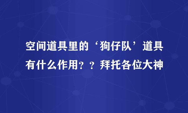 空间道具里的‘狗仔队’道具有什么作用？？拜托各位大神