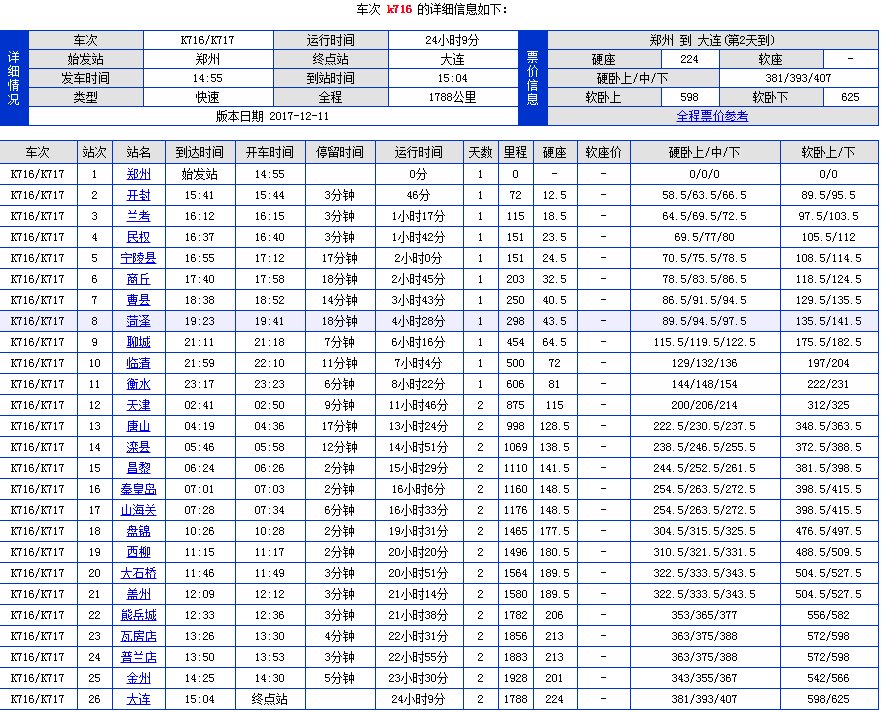 K716次列车郑州至天津途经哪些站点