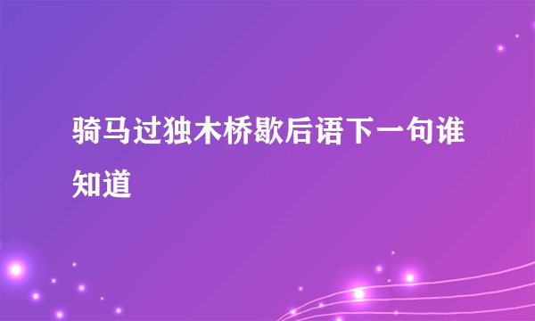 骑马过独木桥歇后语下一句谁知道