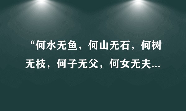 “何水无鱼，何山无石，何树无枝，何子无父，何女无夫，何城无市”的六个字的谜底是什么？