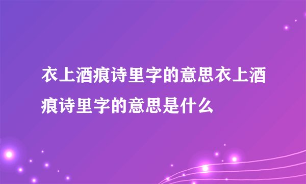 衣上酒痕诗里字的意思衣上酒痕诗里字的意思是什么