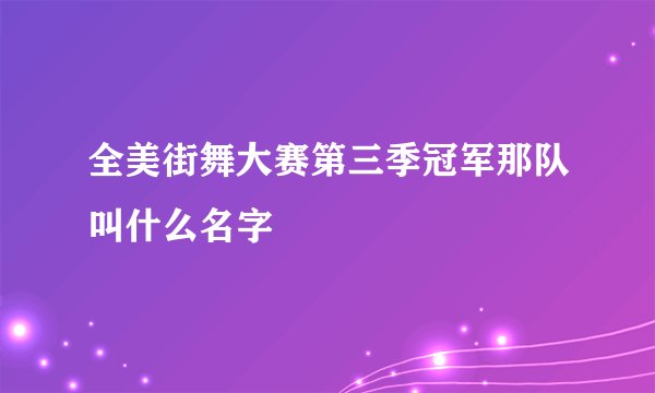 全美街舞大赛第三季冠军那队叫什么名字