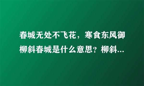 春城无处不飞花，寒食东风御柳斜春城是什么意思？柳斜又是什么意思？这句诗是什么意思？