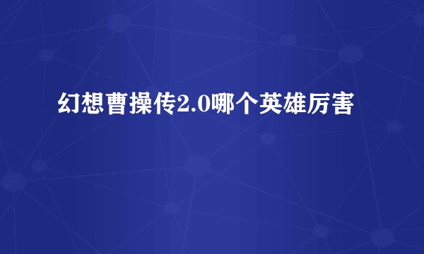 幻想曹操传2.0哪个英雄厉害