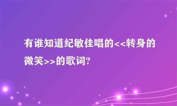 有谁知道纪敏佳唱的<<转身的微笑>>的歌词?