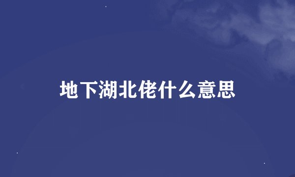 地下湖北佬什么意思