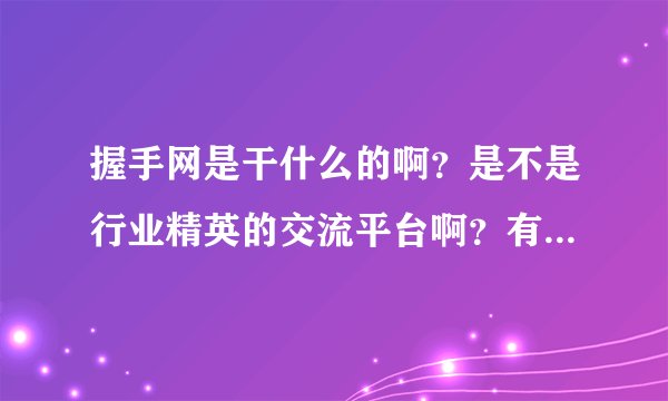 握手网是干什么的啊？是不是行业精英的交流平台啊？有专家问答吗？