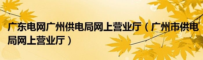 广东电网广州供电局网上营业厅广州市供电局网上营业厅