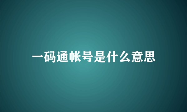 一码通帐号是什么意思