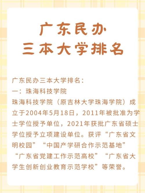广东民办三本大学排名