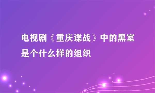 电视剧《重庆谍战》中的黑室是个什么样的组织