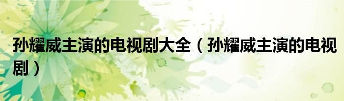 孙耀威主演的电视剧大全孙耀威主演的电视剧