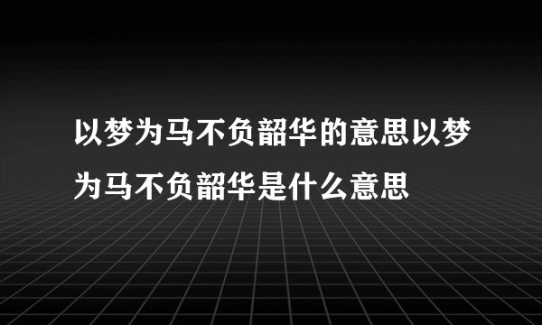 以梦为马不负韶华的意思以梦为马不负韶华是什么意思