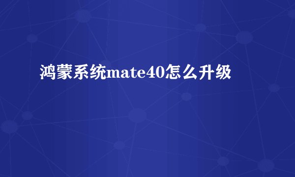 鸿蒙系统mate40怎么升级