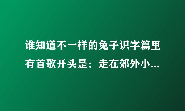 谁知道不一样的兔子识字篇里有首歌开头是：走在郊外小路上，心情特别欢畅，大巴大巴大大巴心情多么欢畅