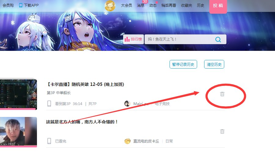 【哔哩哔哩】怎样清除历史播放历史