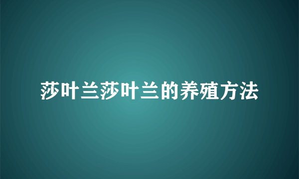 莎叶兰莎叶兰的养殖方法