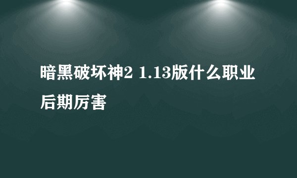 暗黑破坏神2 1.13版什么职业后期厉害
