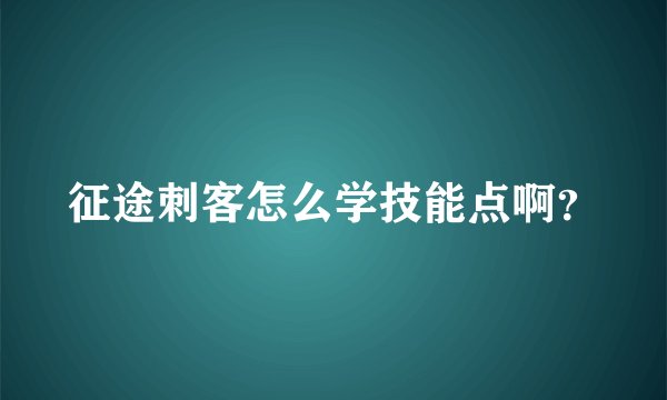 征途刺客怎么学技能点啊？