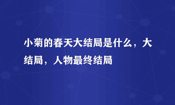 小菊的春天大结局是什么，大结局，人物最终结局