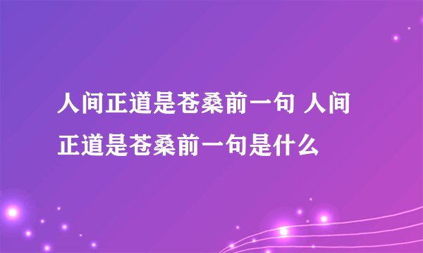 人间正道是苍桑前一句 人间正道是苍桑前一句是什么