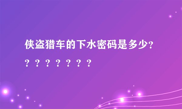 侠盗猎车的下水密码是多少？？？？？？？？