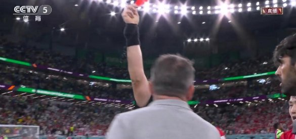 比赛结束后裁判出示红牌，韩国主教练被罚下场，被罚的原因是什么呢？