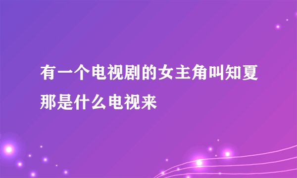 有一个电视剧的女主角叫知夏那是什么电视来