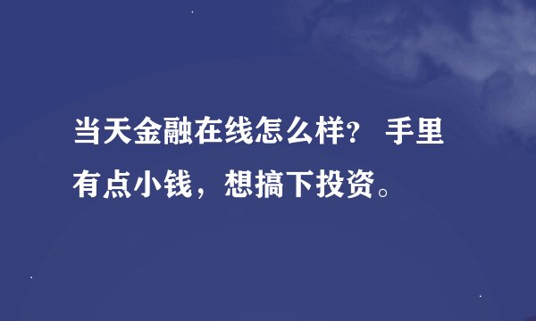 当天金融在线怎么样？ 手里有点小钱，想搞下投资。