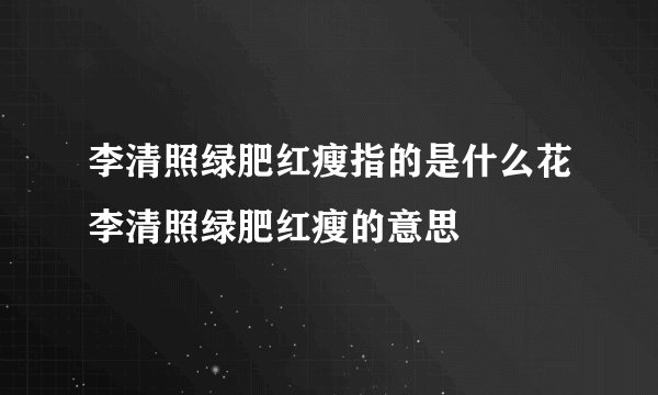 李清照绿肥红瘦指的是什么花李清照绿肥红瘦的意思