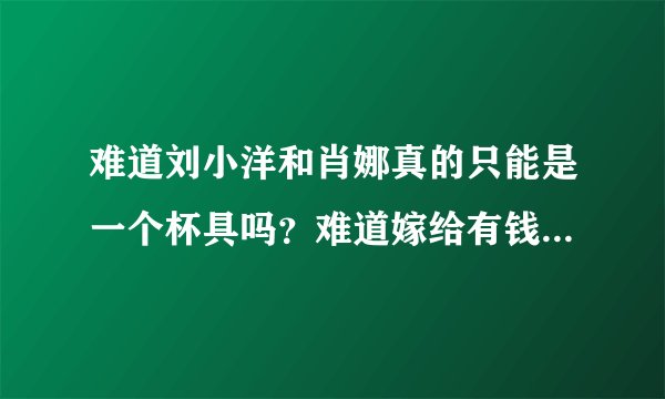 难道刘小洋和肖娜真的只能是一个杯具吗？难道嫁给有钱人女儿真的就幸福了吗？谁有她们的近况