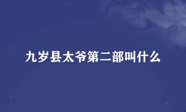 九岁县太爷第二部叫什么
