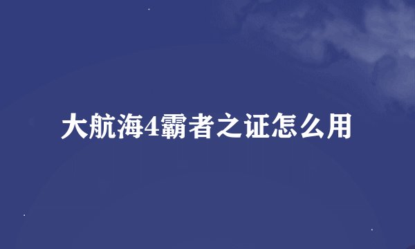 大航海4霸者之证怎么用