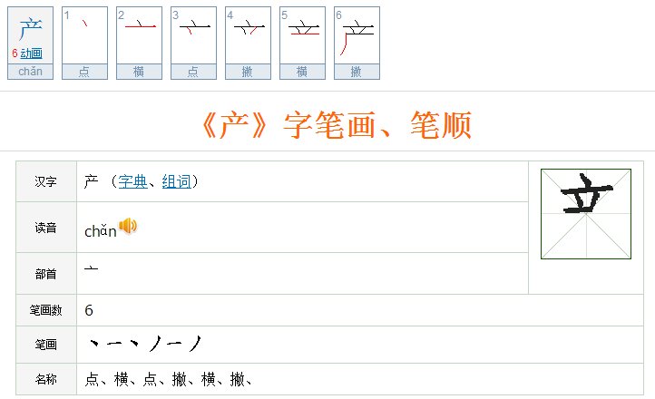 产的偏旁是什么?