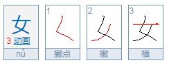 女的笔顺 女的笔画 女字怎么写