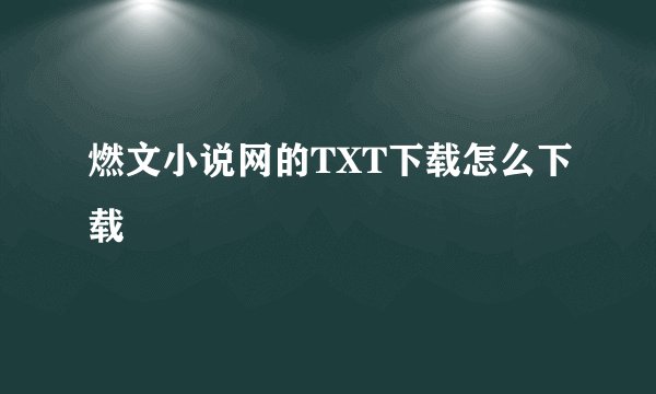 燃文小说网的TXT下载怎么下载