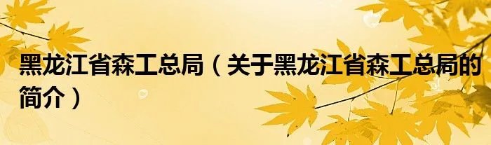 黑龙江省森工总局（关于黑龙江省森工总局的简介）